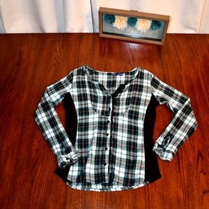 Indigo Button Down Plaid Top Black & Teal Small